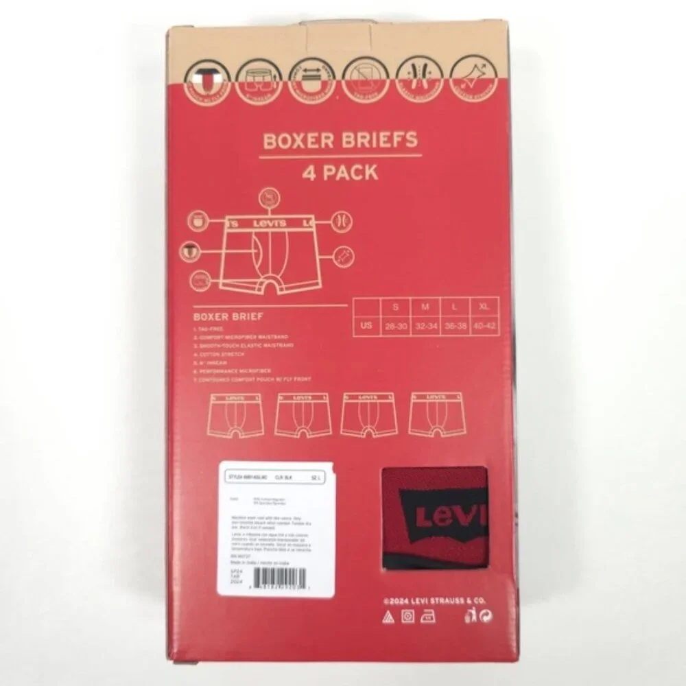 Levi's 4 Pack Boxer Briefs Cotton‎ Stretch Underwear Black Red SMALL LARGE